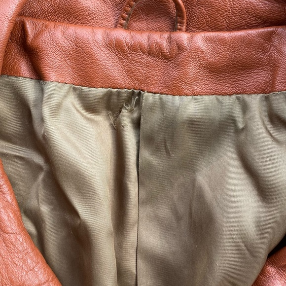 Vintage leather suede longline coat rusty orange patchwork - Picture 5 of 8